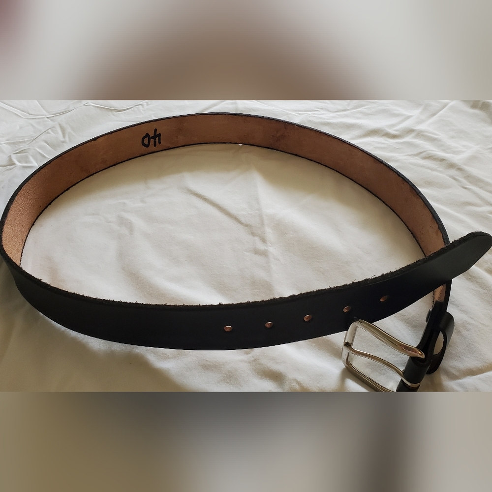 Black solid leather belt--handmade, size 40.